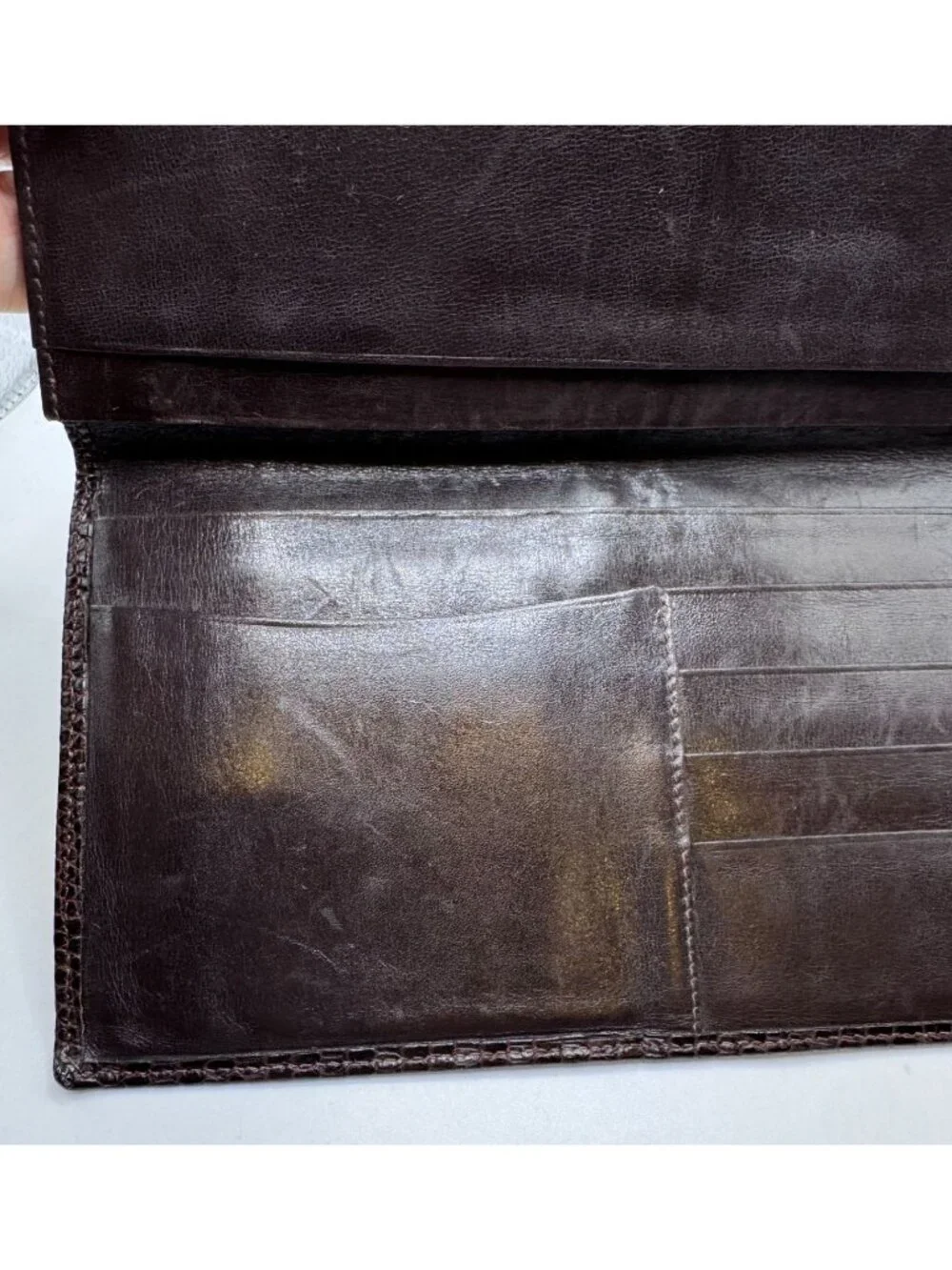 Tiffany & Co Embossed Brown Leather Slim Wallet Checkbook Cover Card Holder